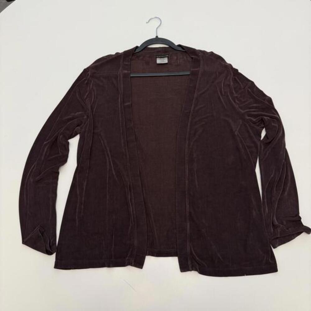 Citiknits 2195 A51524 Brown Acetate Spandex Open Front Cardigan Womens Large‎